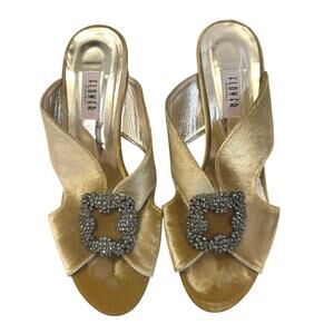 Flower Ayakkabi Istanbul- Gold Velvet Embellished Heels - Size 40 (US 10)